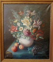 Oil on canvas still life of a bowl of
