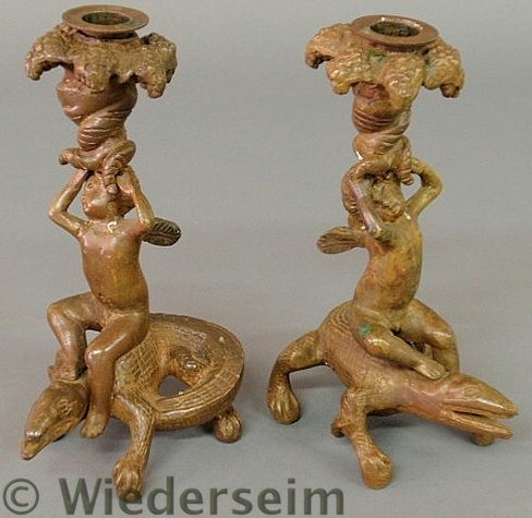 Pair of bronze candlesticks early
