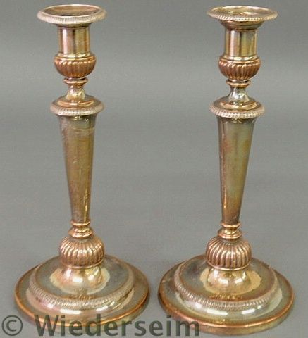 Pair of Sheffield silverplate candlesticks  1599eb