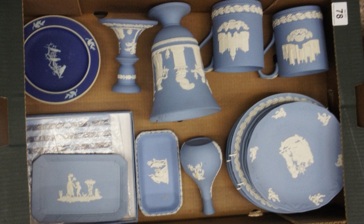 Tray lot of Wedgwood Blue Jasperware 15a739