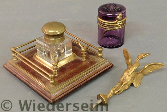 Brass and mahogany inkstand with 15843f