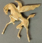 Winged Pegasus horse brooch 14k yg