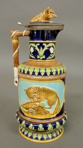 Colorful English Majolica ceramic pitcher