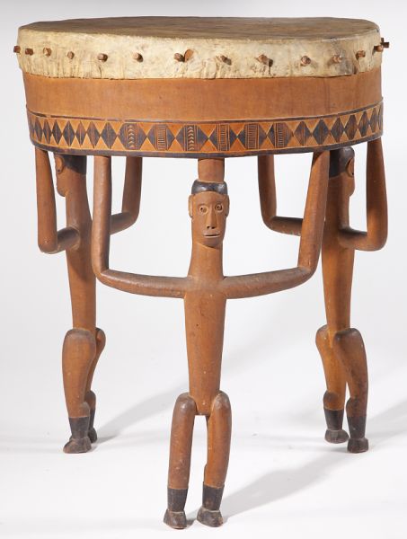 African Drum / Tablecirca 1900 three carved