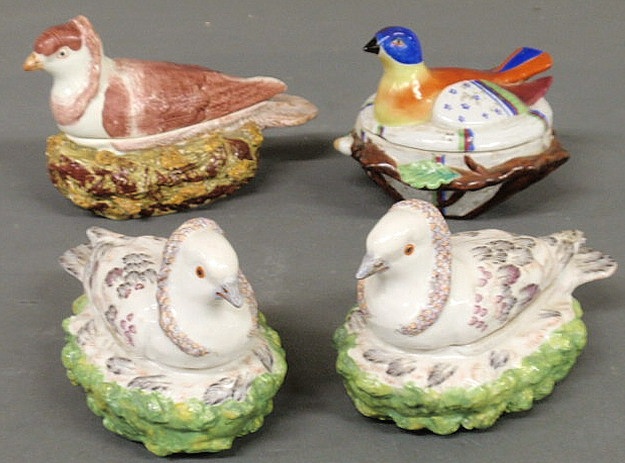 Two similar 19th c. Staffordshire pigeons-on-nests