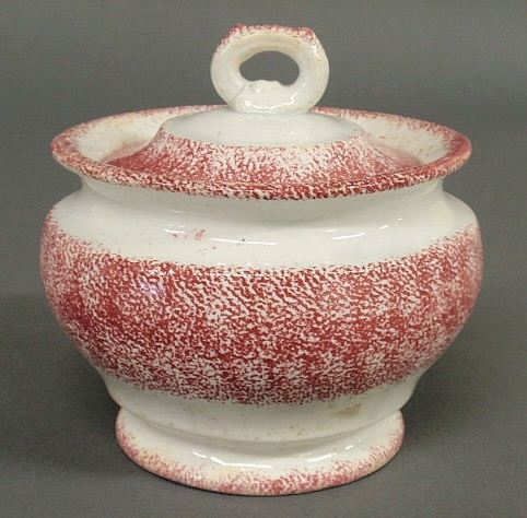 Red spatterware covered sugar pot 15b225