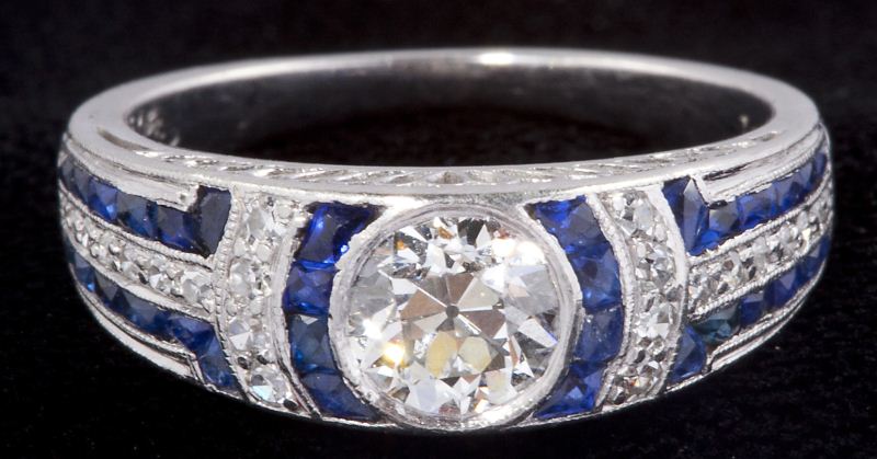 Art Deco Diamond Sapphire Ring 15b4e1