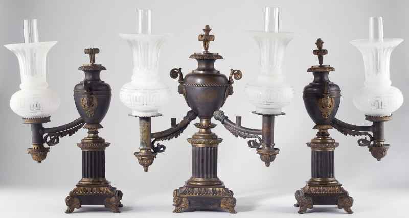 French Argand Lamp Garniture Set 15b553