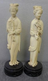 Two Ivory Geishas - One with a Fan and