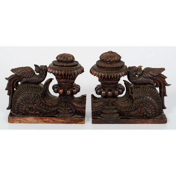 Carved Wood Book Ends Asian 20th century.
