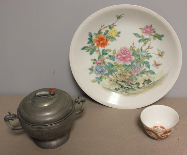 Asian Lot Including a Large Signed EnamelDecorated