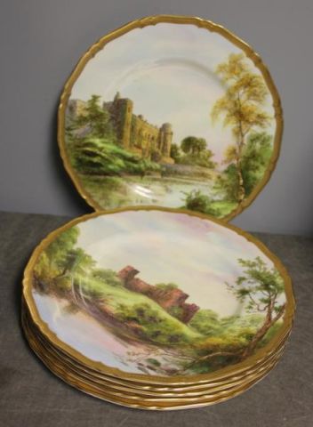 6 Royal Worcester Scenic Castle Plates.Includes