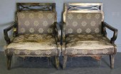 Pair of James Mont Lacquered Asian StyleUpholstered