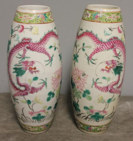 Pair of Antique Famille Rose Vases with EnamelDecoration