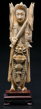 Chinese Carved Ivory Warrior Deity Chinese.
