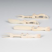 Eskimo Carved Ivory Forks and Knives