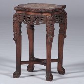 Chinese Rosewood and Marble Top Table