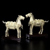 Chinese Ivory Horses Chinese.  A pair