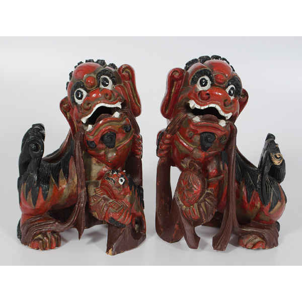 Chinese Carved Wood Foo Dogs Chinese  15df9b