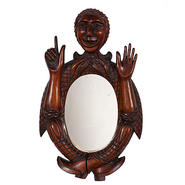 Folk Art Carved Figural Mirror 160e99