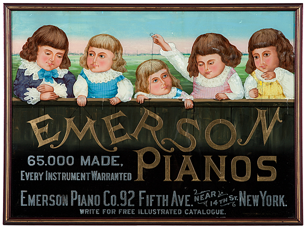 Emerson Pianos Reverse Painted Glass Advertisement