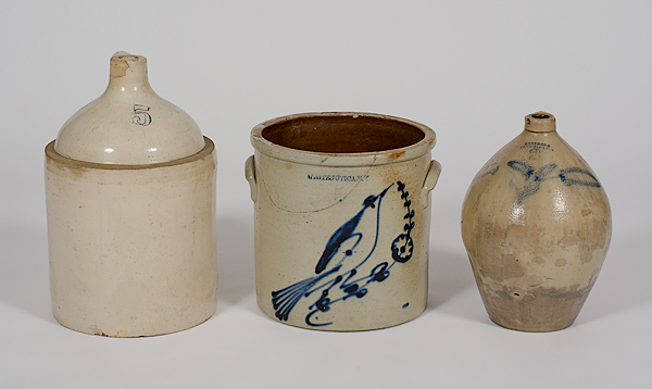 Stoneware Crock and Jugs American. An assembled