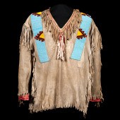 Assiniboine Beaded Hide War Shirt thread-sewn