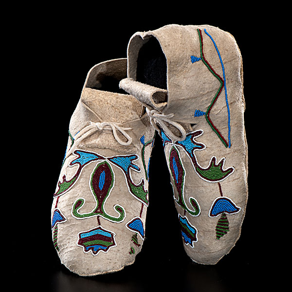 Crow Beaded Hide Moccasins sinew-sewn