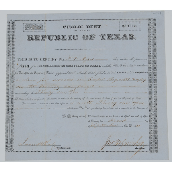 Republic of Texas Public Debt Document 16137a