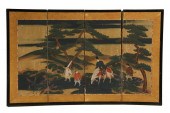JAPANESE FOUR-FOLD TABLE SCREEN - Handpainted
