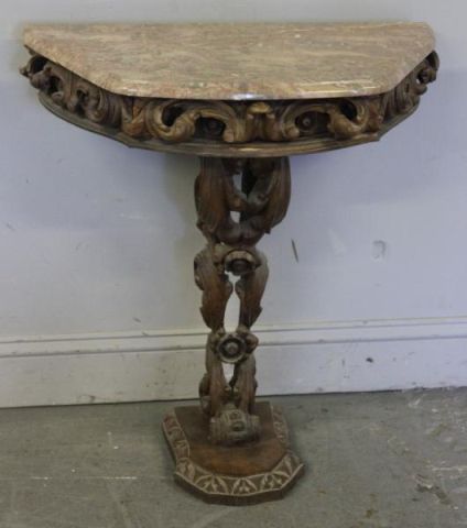 Italian Marbletop Carved Small 1 Drawer Console.From