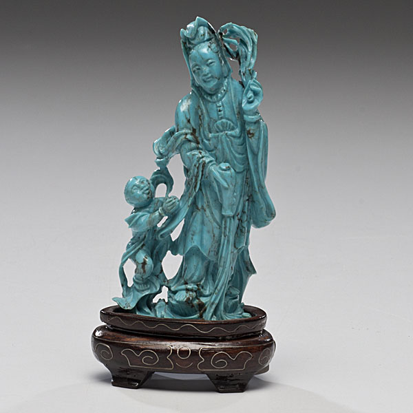 Chinese Carved Turquoise Guanyin 16000a