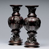 Pair of Bronze Japanese Vases Meiji