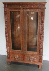 Heavily Carved Oak Bookcase with Two
