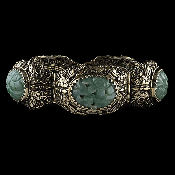 14k Green Jadeite Jade Carved Bracelet 160376