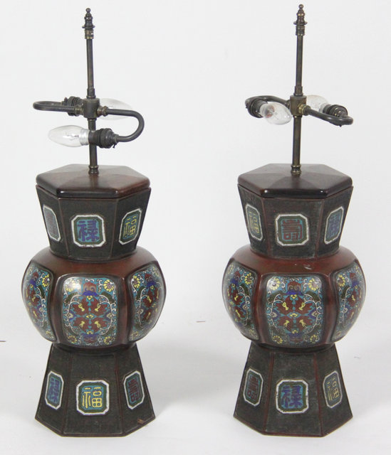 A pair of Chinese cloisonn hexagonal 16347c