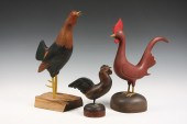 (3) CARVED WOOD ROOSTERS - Including: