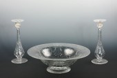 THREE-PIECE LIBBEY CUT GLASS TABLE CENTERPIECE