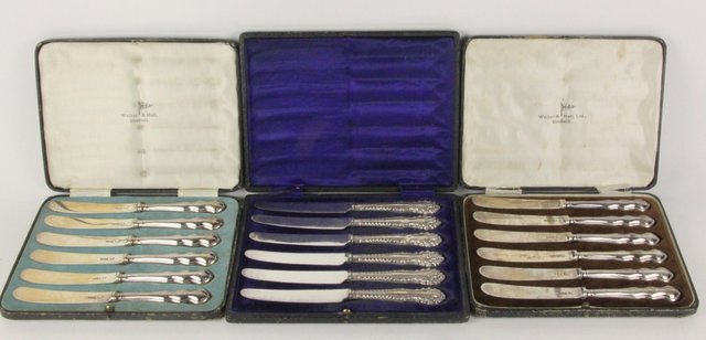 Two boxed sets of six silver dessert