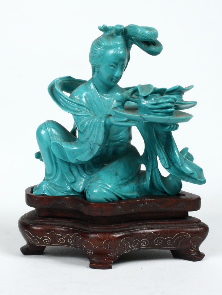 TURQUOISE CARVED COURT LADY - Carved in the