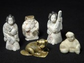 Lot of four carved ivory & one ivorine