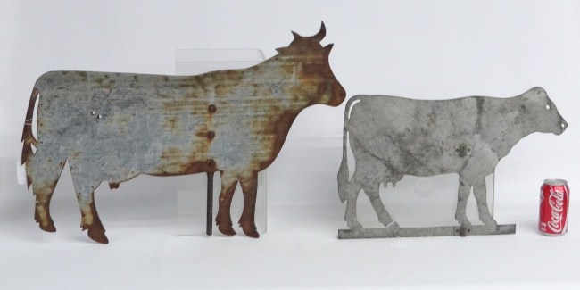 Lot two sheet metal cow weathervanes  16719f