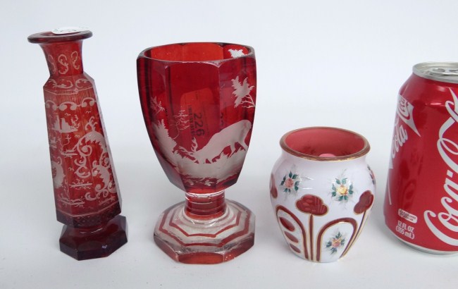 Lot including two pcs etched cranberry 16723a