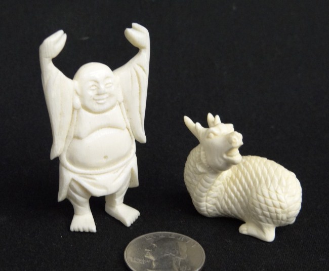 Asian ivory lot Buddha and dragon  1674a6