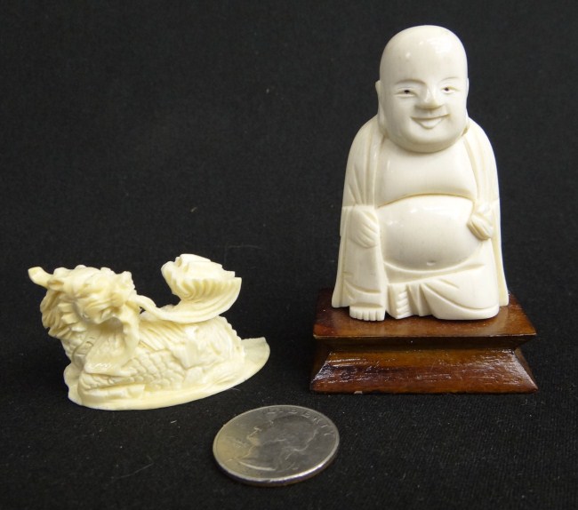 Asian ivory lot Buddha and dragon  1674a8