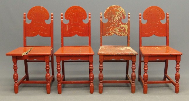 Set of (4) Art Deco chairs. As found.