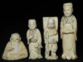 Four Japanese carved ivory Katabori