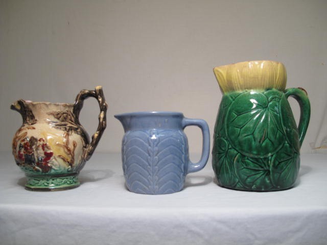 Three Majolica pottery pitchers  16ba1f