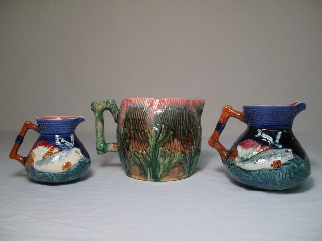 Three Majolica pottery pitchers  16baa6