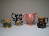 Lot of four Majolica pottery pitchers  16baab